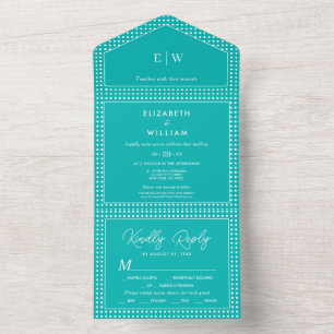 White Polka Dots on Teal – Personalised Wedding All In One Invitation