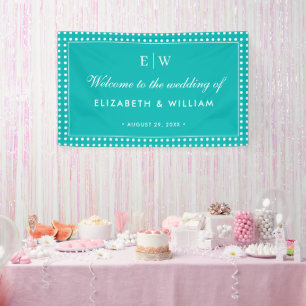 White Polka Dots on Teal – Personalised Wedding Banner