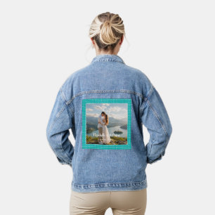 White Polka Dots on Teal – Personalised Wedding Denim Jacket