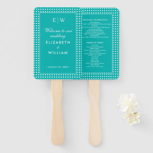White Polka Dots on Teal – Personalised Wedding Hand Fan