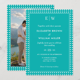 White Polka Dots on Teal – Personalised Wedding Invitation