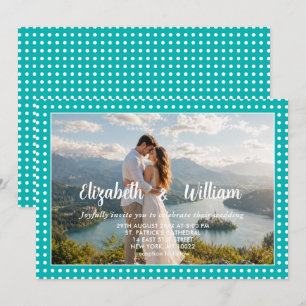 White Polka Dots on Teal – Personalised Wedding Invitation