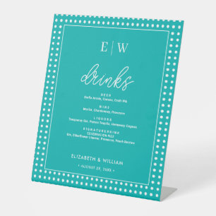 White Polka Dots on Teal – Personalised Wedding Pedestal Sign