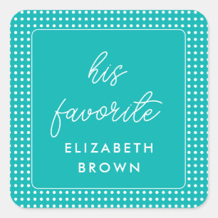 White Polka Dots on Teal – Personalised Wedding Square Sticker