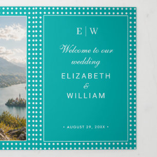 White Polka Dots on Teal – Personalised Wedding Tri-Fold Programme