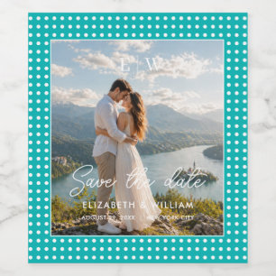 White Polka Dots on Teal – Personalised Wedding Wine Label
