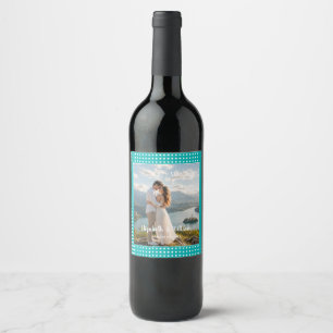 White Polka Dots on Teal – Personalised Wedding Wine Label