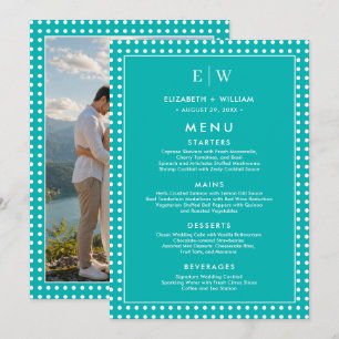 White Polka Dots on Teal – Personalized Wedding Menu