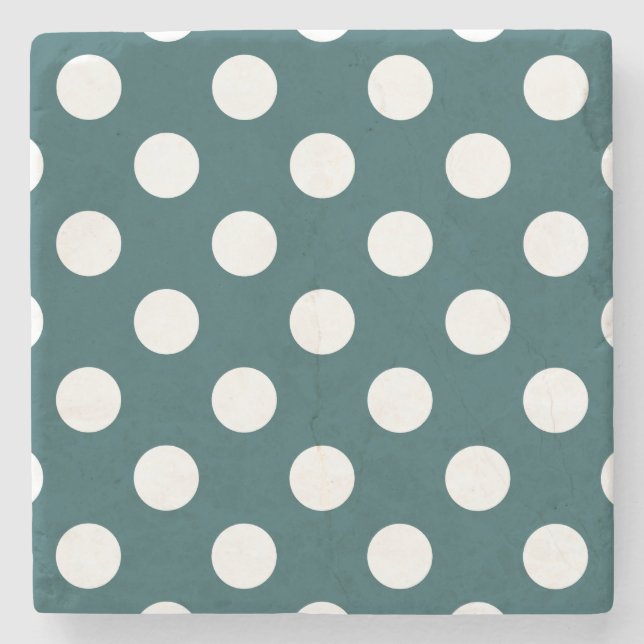 White polka dots on teal stone coaster (Front)