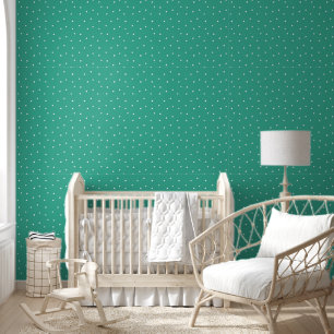 White Polka Dots on Teal Wallpaper