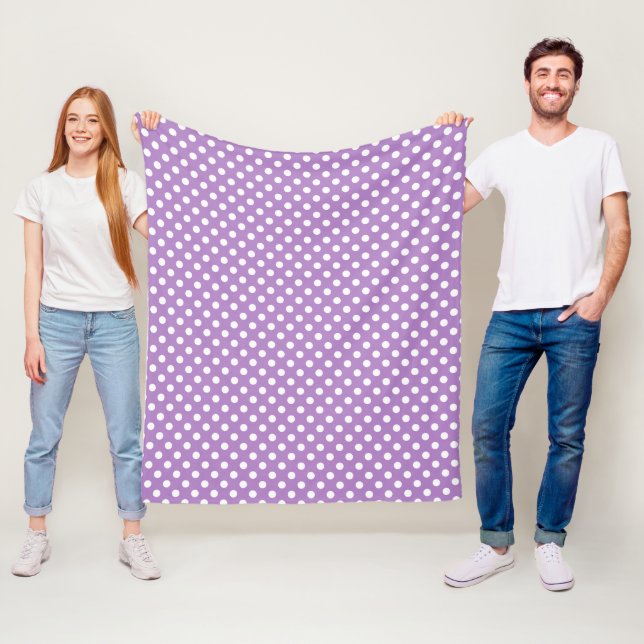 White Polka Dots on Thistle Purple  Fleece Blanket (In Situ)
