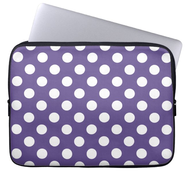 White polka dots on ultra violet laptop sleeve (Front)
