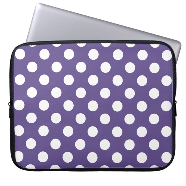 White polka dots on ultra violet laptop sleeve (Front)