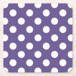 White polka dots on ultra violet square paper coaster<br><div class="desc">Pantone's colour of the year for 2018 is ultra violet.</div>