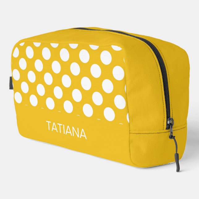 White Polka Dots on Yellow Pattern Dopp Kit (Right Corner)