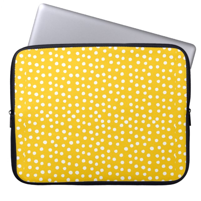 White polka dots on yellow seamless pattern laptop sleeve (Front)