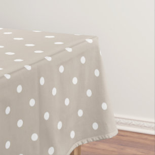 White Polka Dots Pattern On Beige Background Tablecloth