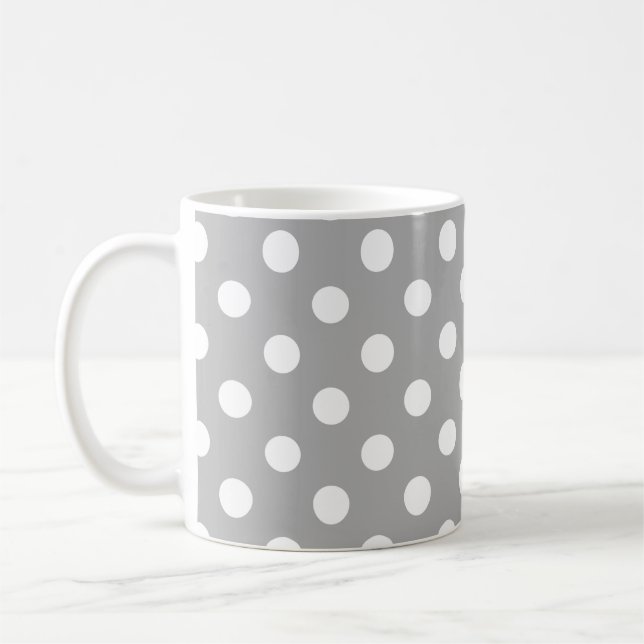 White Polka Dots Pattern on Grey Background  Coffee Mug (Left)