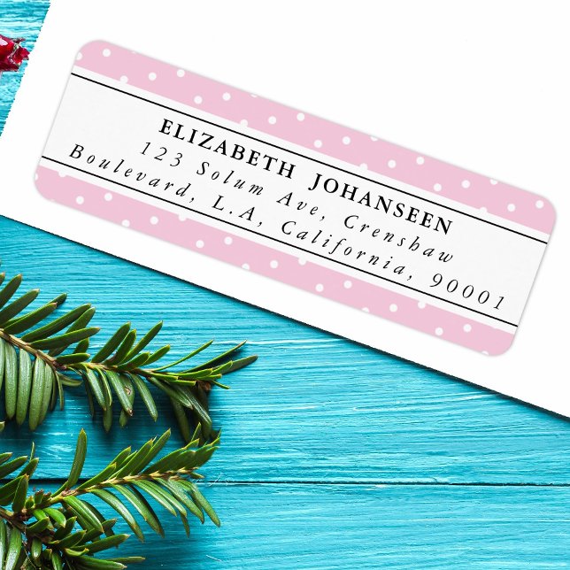 White Polka Dots Pattern Pink Chic Return Address (Creator Uploaded)