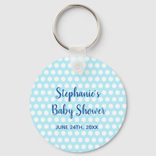 White Polka Dots Teal Blue Girl Boy Baby Shower  Key Ring