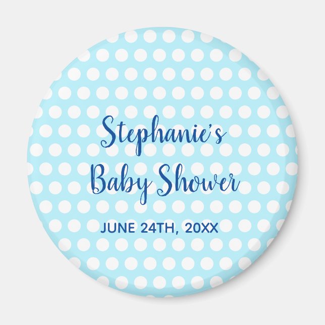White Polka Dots Teal Blue Girl Boy Baby Shower Magnet (Front)