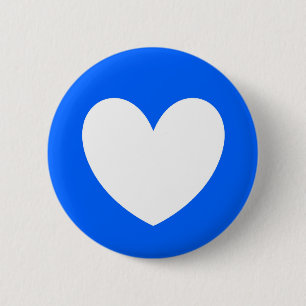 White polka hearts on blue 6 cm round badge