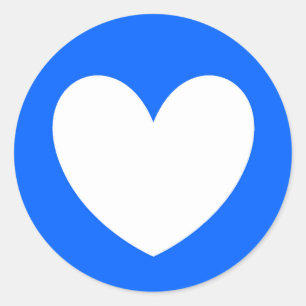 White polka hearts on blue classic round sticker