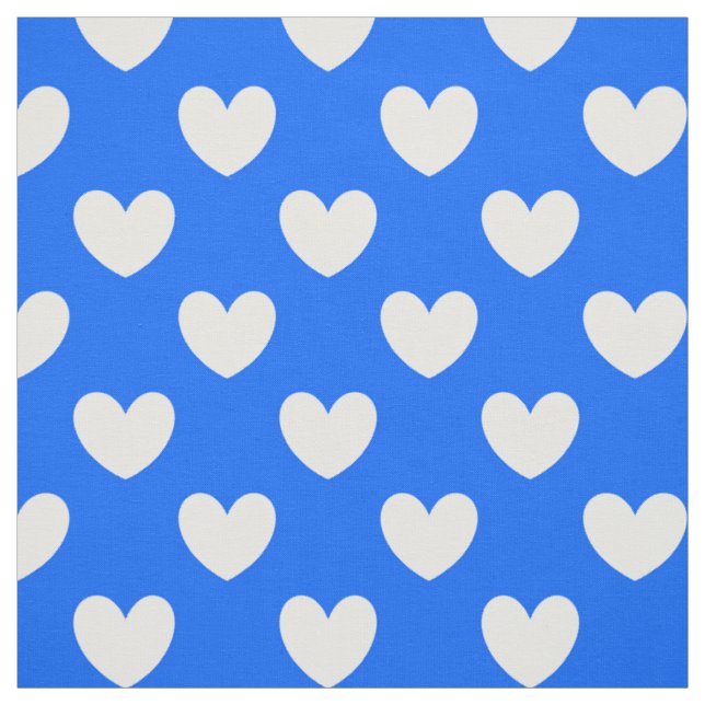 White polka hearts on blue fabric (Swatch)