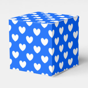White polka hearts on blue favour box