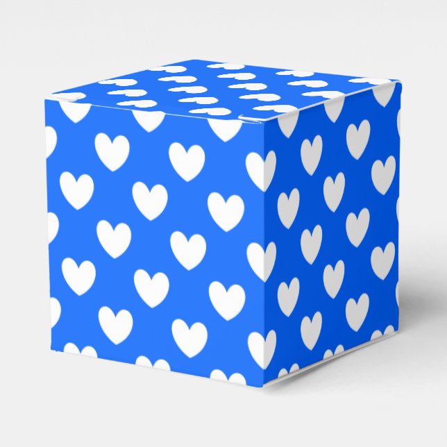 White polka hearts on blue favour box (Front Side)