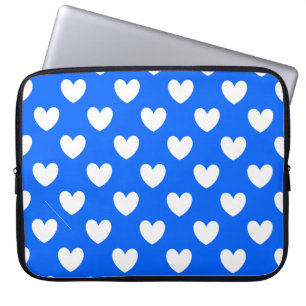 White polka hearts on blue laptop sleeve