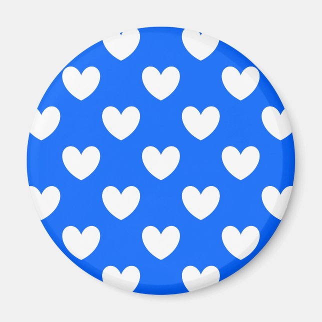 White polka hearts on blue magnet (Front)