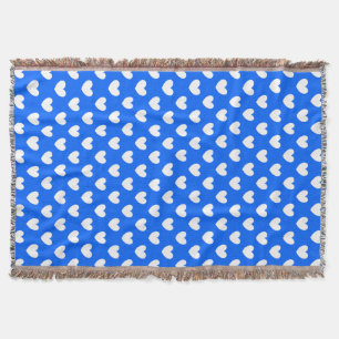 White polka hearts on blue throw blanket