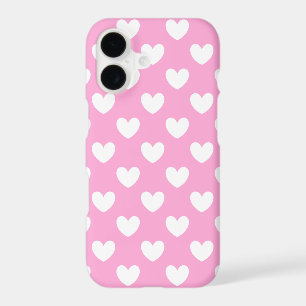 White polka hearts on Cotton Candy Pink