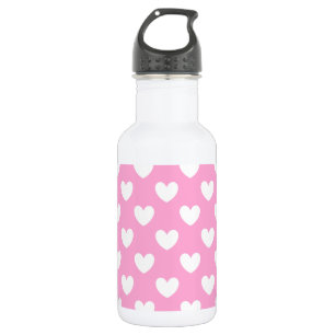 White polka hearts on Cotton Candy Pink 532 Ml Water Bottle