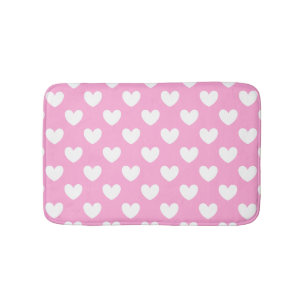 White polka hearts on Cotton Candy Pink Bath Mat