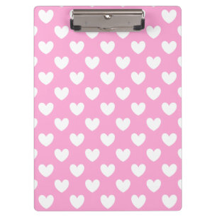 White polka hearts on Cotton Candy Pink Clipboard