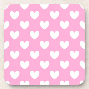 White polka hearts on Cotton Candy Pink Coaster