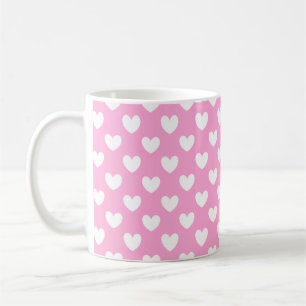 White polka hearts on Cotton Candy Pink Coffee Mug