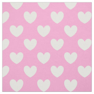 White polka hearts on Cotton Candy Pink Fabric
