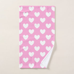 White polka hearts on Cotton Candy Pink Hand Towel