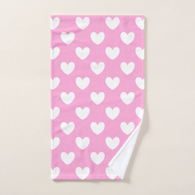White polka hearts on Cotton Candy Pink Hand Towel (Hand Towel)