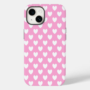 White polka hearts on Cotton Candy Pink iPhone 14 Case