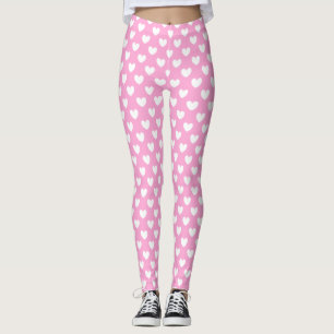 White polka hearts on Cotton Candy Pink Leggings
