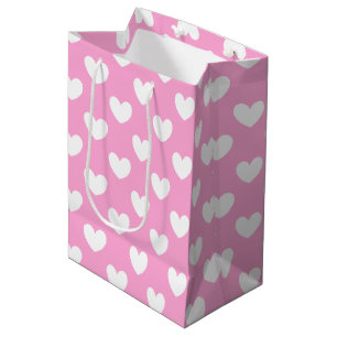 White polka hearts on Cotton Candy Pink Medium Gift Bag