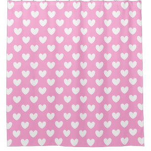 White polka hearts on Cotton Candy Pink Shower Curtain