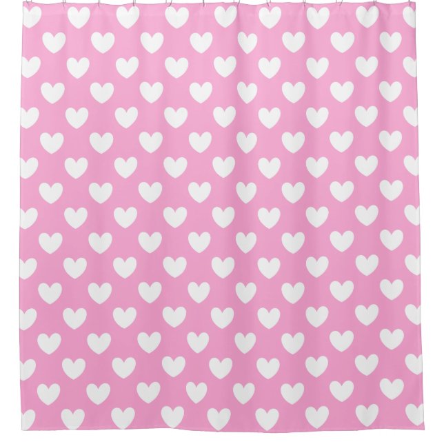White polka hearts on Cotton Candy Pink Shower Curtain (Front)