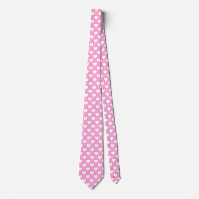 White polka hearts on Cotton Candy Pink Tie (Front)