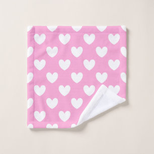 White polka hearts on Cotton Candy Pink Wash Cloth