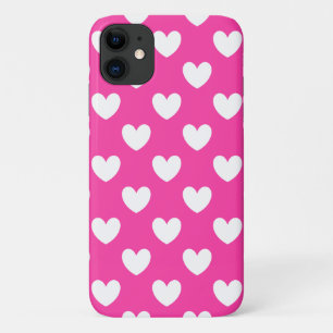 White polka hearts on fuchsia pink Case-Mate iPhone case